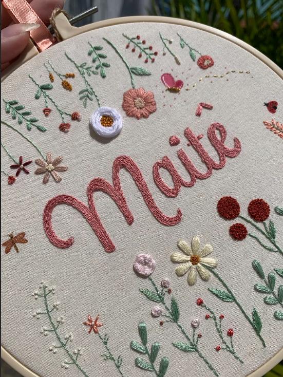 Bastidor bordado Porta Maternidade Jardim Florido Maitê