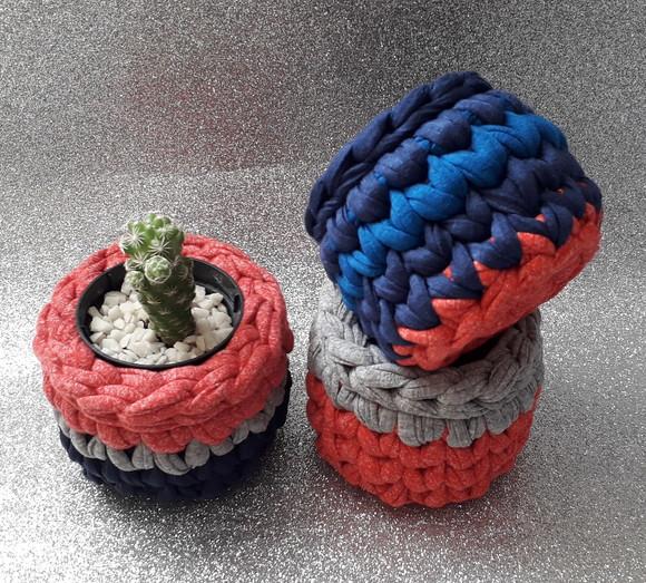 Mini Cesto Organizador 3 un , Vermelho Mescla, Azul e Cinza