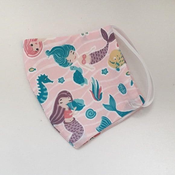 Máscara de tecido infantil 100% algodão estampa de sereia