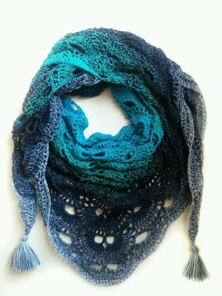 Xale, Lenço Degrade Azul com Tassel