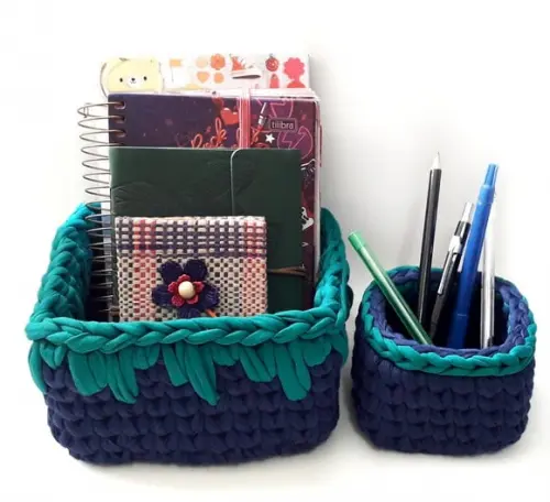 Kit 2 Unid. Cestos Organizadores de Crochê em Fio de Malha