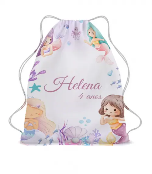 35 Bolsinha Sacochila Mochila Sereia - Aniversário Sereia
