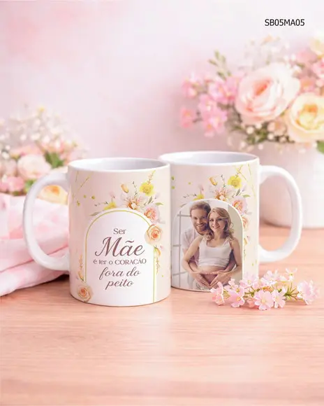 Caneca de Porcelana Dia das Mãe - com Foto e Frase