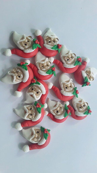 Apliques Papai noel com óculos em biscuit