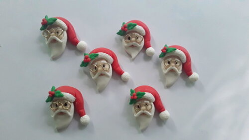 Apliques Papai noel com óculos em biscuit