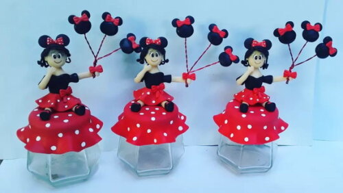 Pote decorado temático Minnie vermelha em biscuit