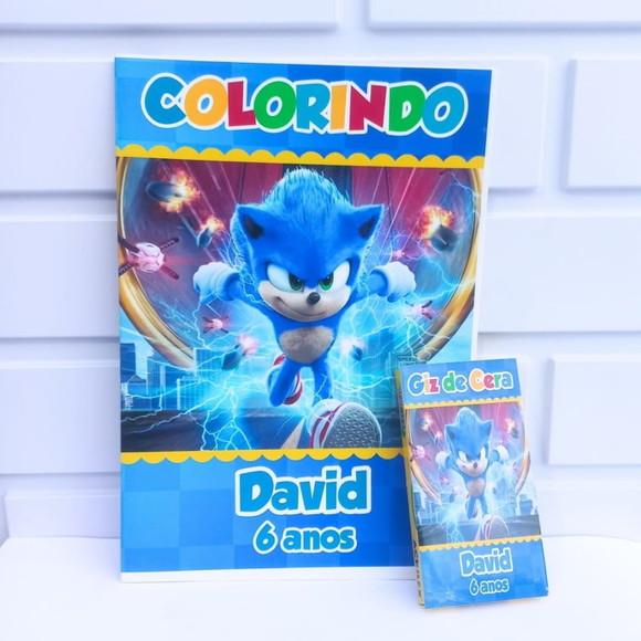 15 Kit Colorir do Sonic + Giz de Cera Personalizado