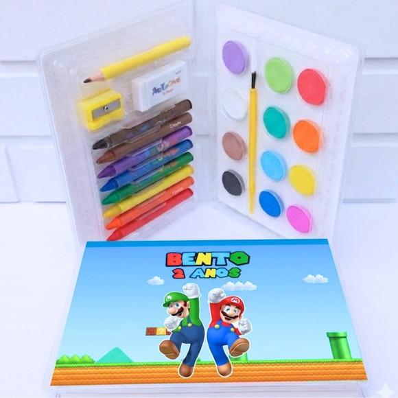 15 Kit Colorir Super Mario - Estojo Personalizado