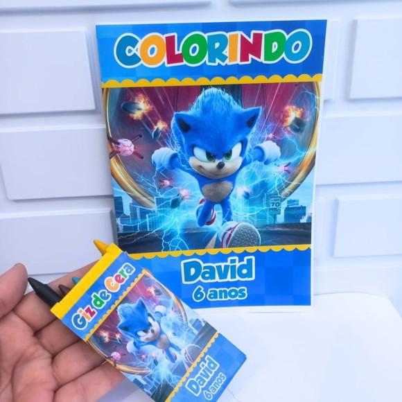 25 Kit Colorir do Sonic + Giz de Cera Personalizado