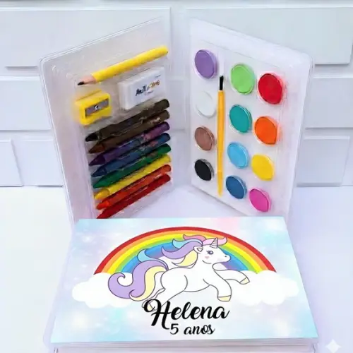 15 Kit Colorir Unicórnio - Estojo Personalizado Unicórnio