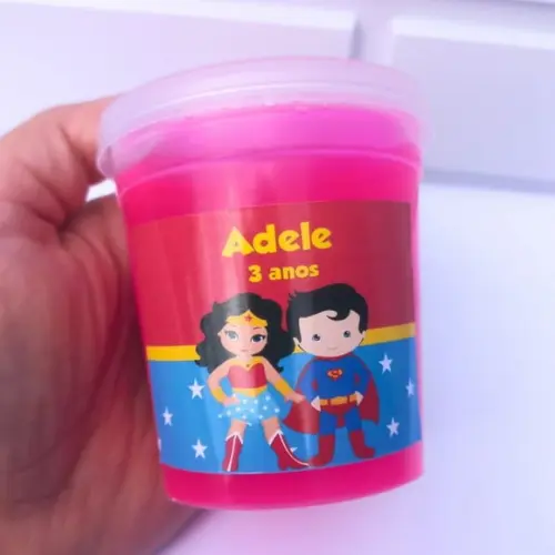 20 Slime Personalizada Mulher Maravilha e Superman