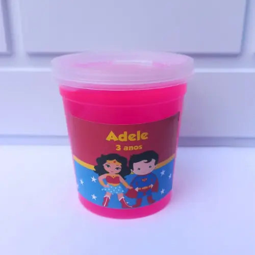 20 Slime Personalizada Mulher Maravilha e Superman