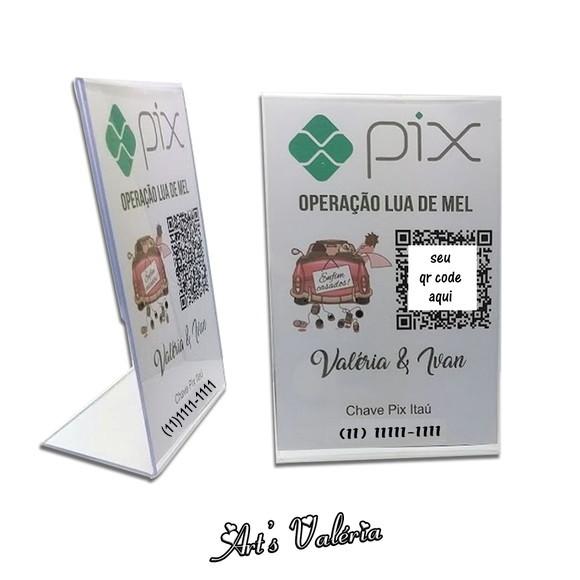 Banner de Mesa de Acrílico Pix Qr Code Operação Lua de Mel