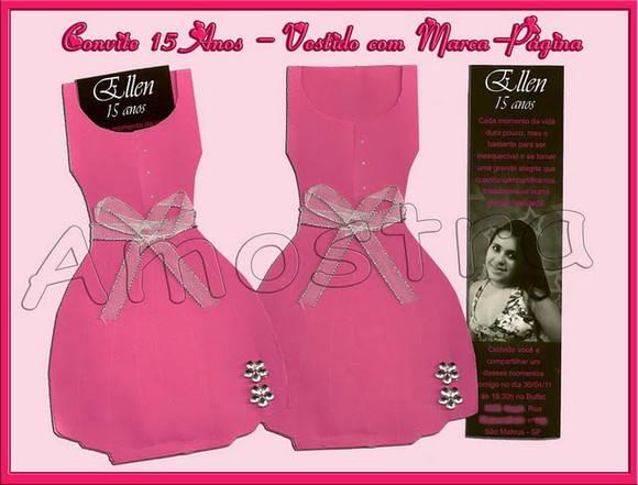 Convite 15 Anos-Vestido c/ Marca Página