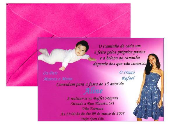 Convite 15 anos -  10x15cm c/ Envelope