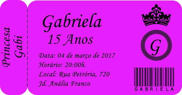 Convite Ingresso 15 Anos - 5cmx9cm