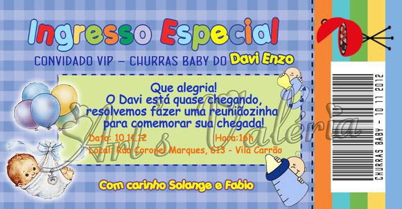 Convite Ingresso Temático - 5cm x 9,5cm