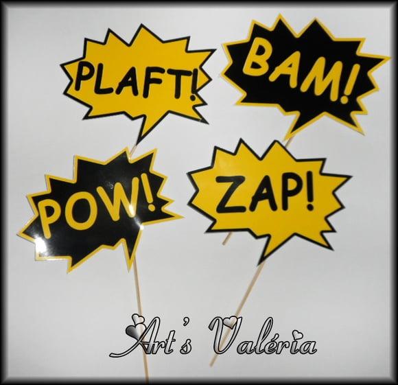 Plaquinha para Foto Onomatopeias dos Super Herois