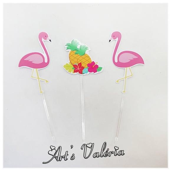 Toppers para doces Flamingo, Abacaxi e Cactos - cada