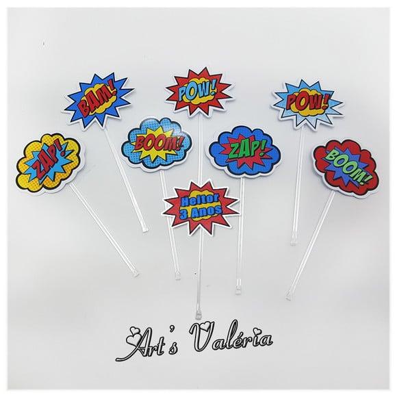 Toppers para Doces Onomatopeias dos Super Herois