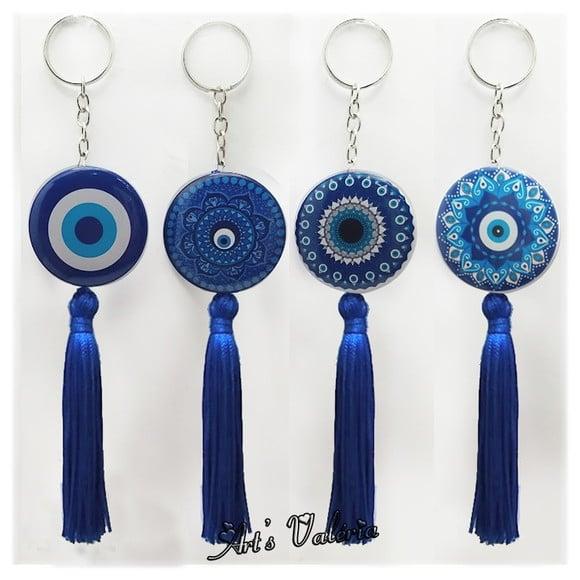 Chaveiro Bóton com Franja Olho Grego ou Mandala