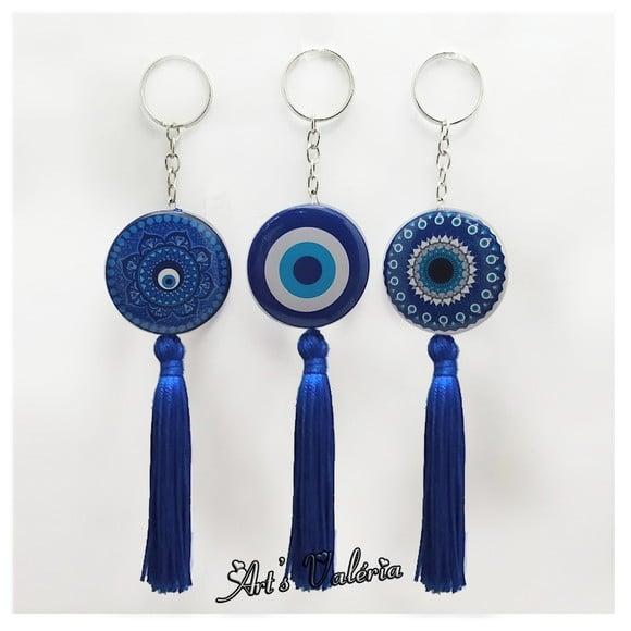 Chaveiro Bóton com Franja Olho Grego ou Mandala
