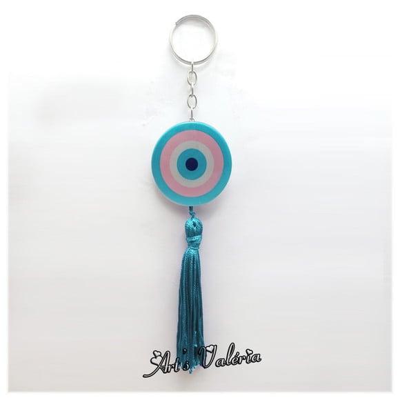 Chaveiro Bóton com Franja Olho Grego ou Mandala