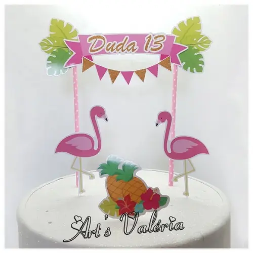 Topo de Bolo Flamingo
