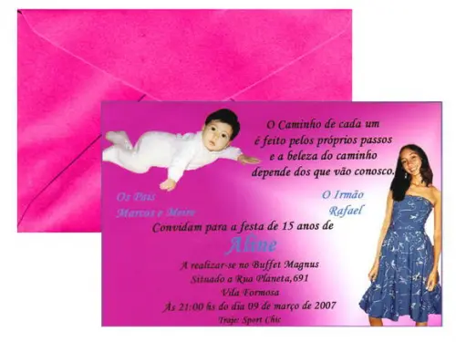 Convite 15 anos -  10x15cm c/ Envelope