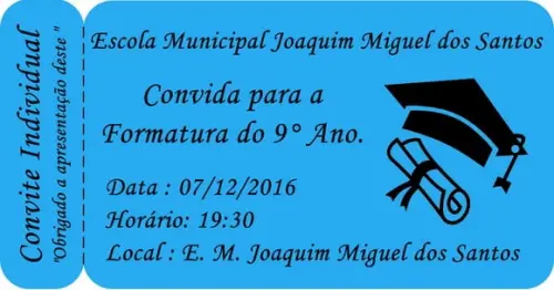 Convite Ingresso 15 Anos - 5cmx9cm
