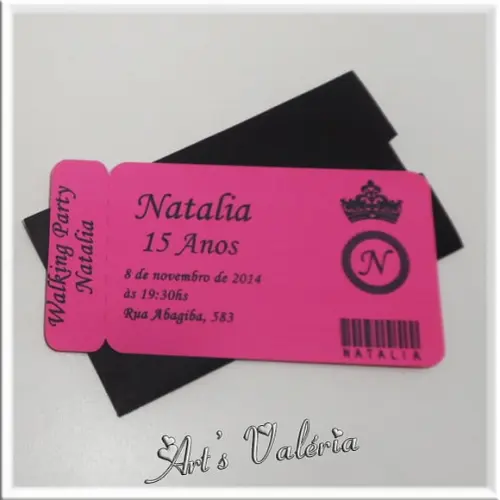 Convite Ingresso 15 Anos - 5cmx9cm