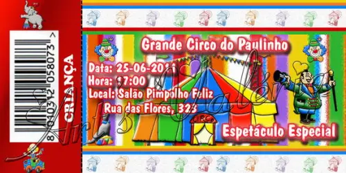 Convite Ingresso Temático - 5cm x 9,5cm