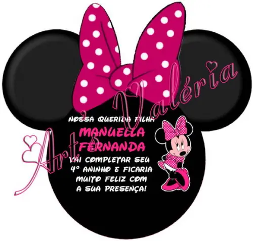 Convite Minie c/ Envelope Flor - 10x10cm