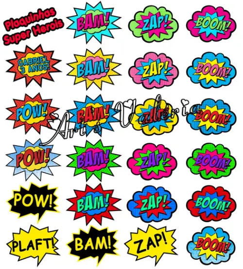Plaquinha para Foto Onomatopeias dos Super Herois