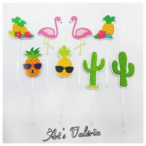 Toppers para doces Flamingo, Abacaxi e Cactos - cada