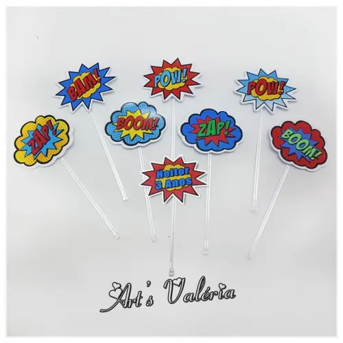 Toppers para Doces Onomatopeias dos Super Herois