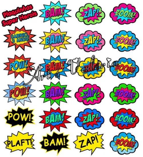 Toppers para Doces Onomatopeias dos Super Herois