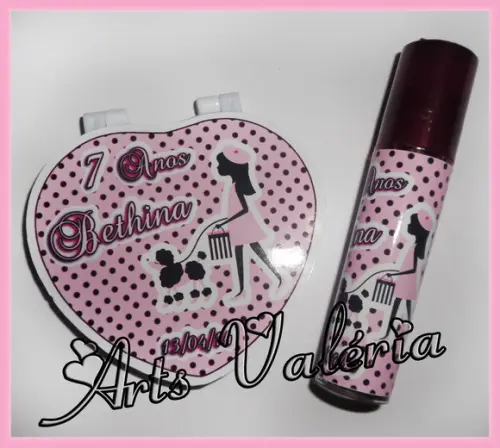 Kit Espelho Coração e Brilho Labial