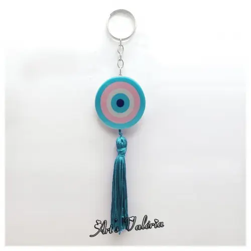 Chaveiro Bóton com Franja Olho Grego ou Mandala
