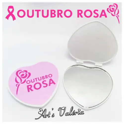 Espelho Coração Outubro Rosa - Branco