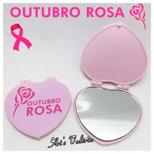Espelho Coração Rosa Outubro - Rosa