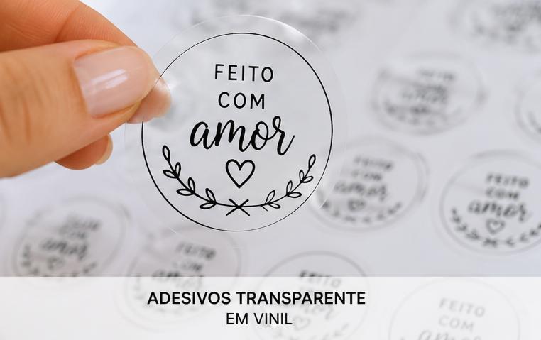 50 Etiquetas Adesivas Personalizadas 5 cm Vinil Transparente