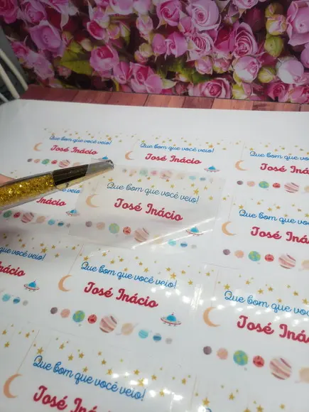 50 Etiquetas Adesivas Personalizadas 5 cm Vinil Transparente