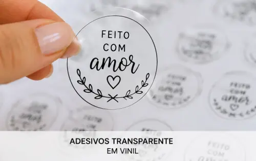 50 Etiquetas Adesivas Personalizadas 5 cm Vinil Transparente