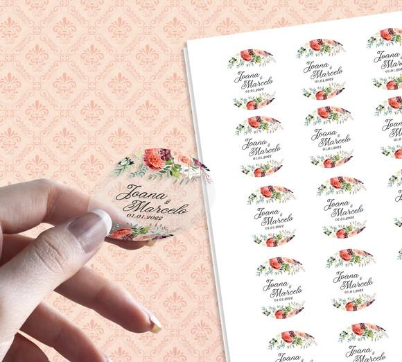 100 Adesivos Casamento Transparentes à Prova de Água