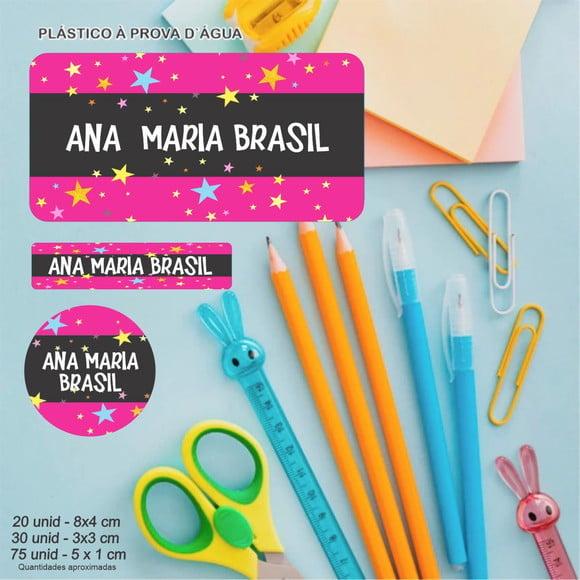 120 Etiquetas Escolares Rosa e Preto Nº 03