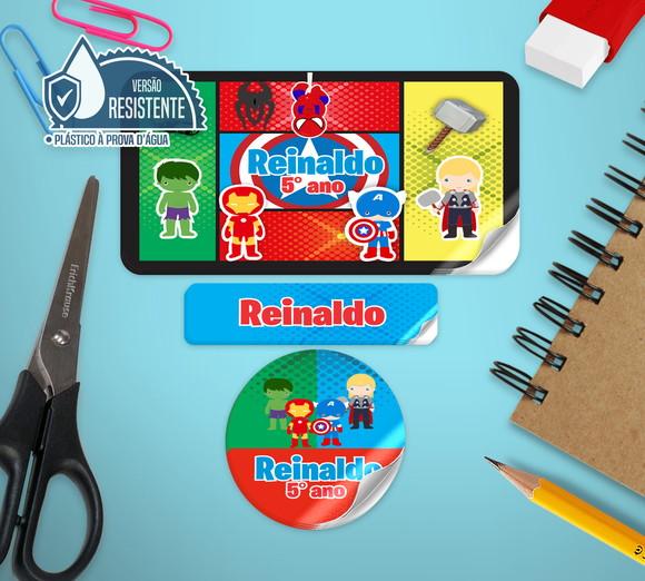 Etiquetas escolares Heróis Infantil