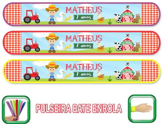 Pulseira Bate Enrola Personalizada Fazendinha Mod02