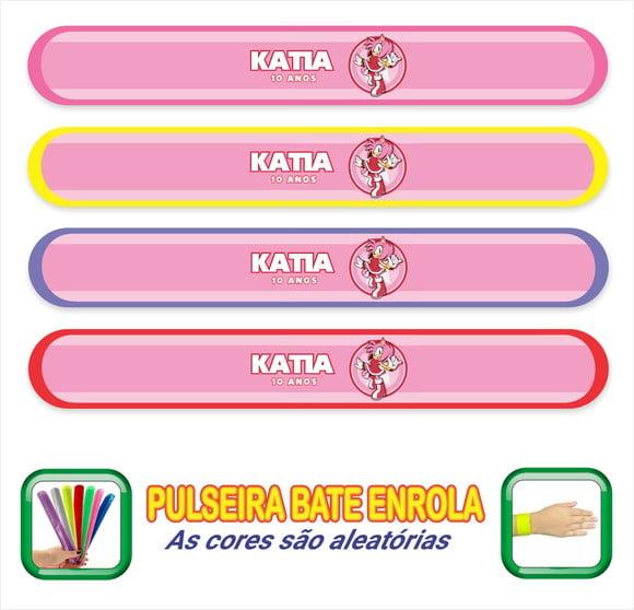 Pulseira Bate Enrola Personalizada Sonic Rosa Mod03
