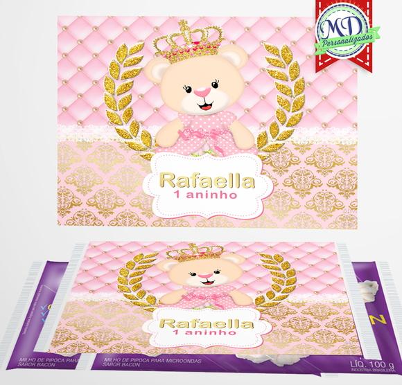 Rótulo Adesivo Pipoca Ursinha Princesa